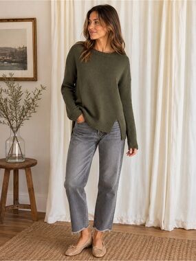 J Crew Wool Blend Olive High Low Sweater- Oversized S